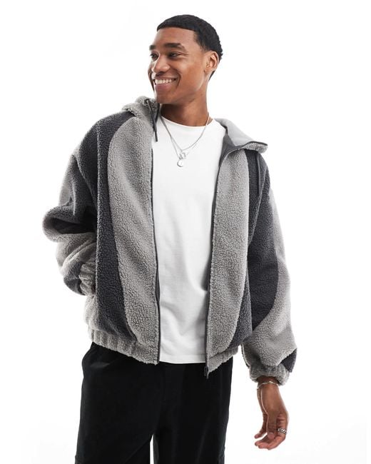 Bershka – teddyfell-jacke in Gray für Herren