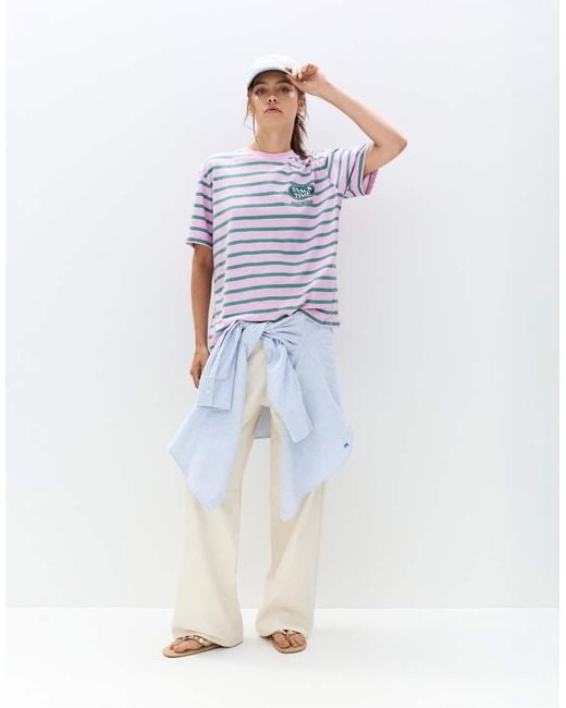 Pull&Bear Gestreept T-Shirt Met Grafische Print in het Gray