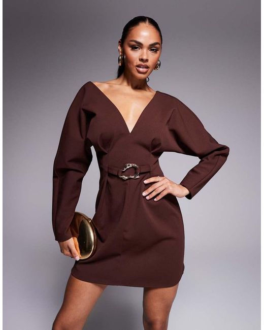 ASOS Brown Cocoon Sleeve Mini Dress With Hardware