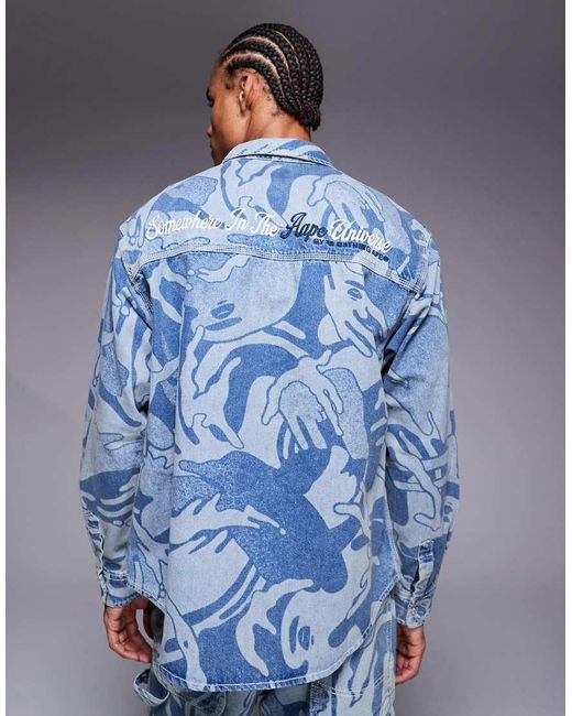 Aape By A Bathing Ape Blue Aape By A Bathing Ape Long Sleeve Denim Shirt for men
