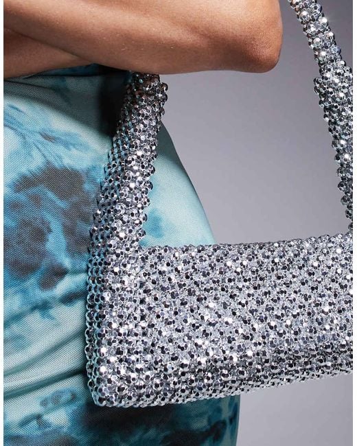 River Island White Beaded Metallic Clutch Bag