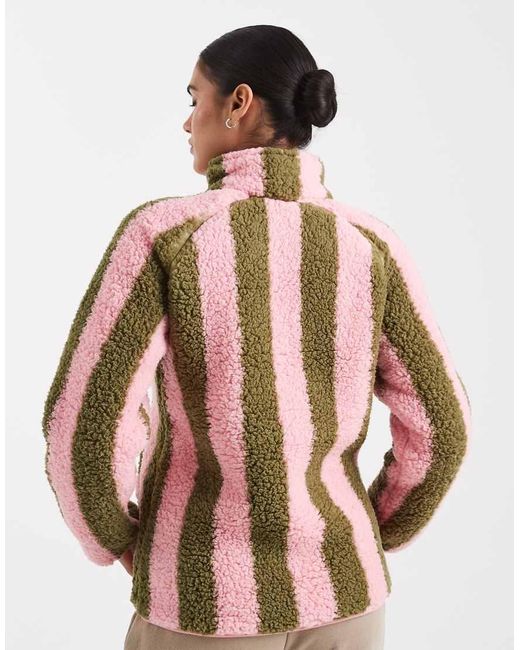 Polar A Rayas Rosas Y Verdes De Estar Por Casa Con Cremallera Corta De Threadbare de color Pink