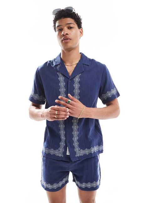 Camicia Ricamata di Native Youth in Blue da Uomo