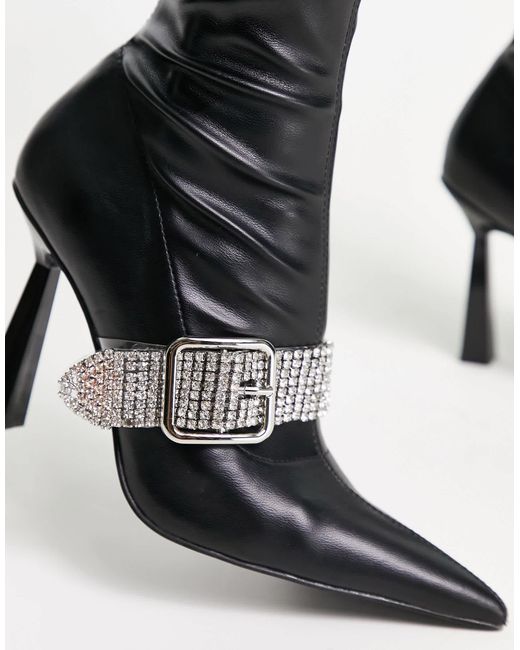 ASOS Black Excuse High-heeled Boots With Embellished Buckle