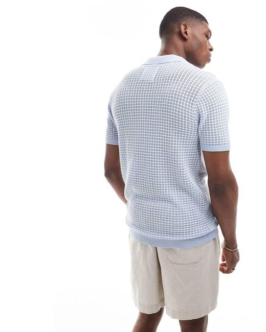 Hollister Blue Open Stitch Tonal Pattern Knit Polo for men