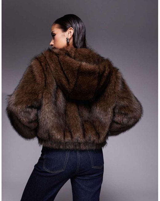 Liquor N Poker Gray Cropped Faux Fur Bomber Jacket