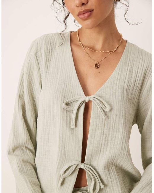 Jdy Natural Tie Front Cheesecloth Shirt Co-ord