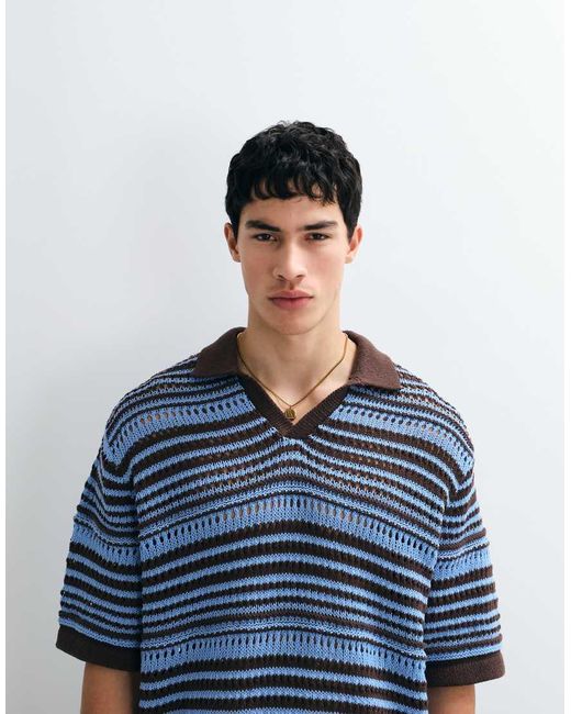 Top Holgado Con Patrón Degradado Y Muesca En El Cuello De Punto ASOS de hombre de color Blue