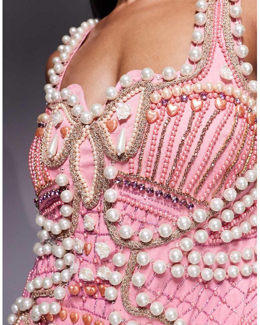 ASOS Pink Curve Embellished Beaded Mini With Bows
