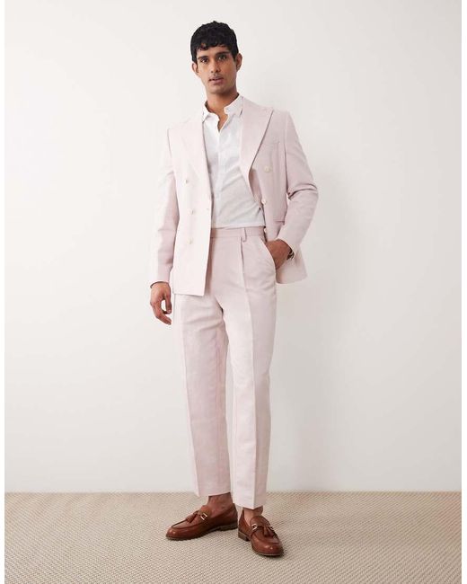 ASOS Pink Relaxed Tapered Linen-rich Suit Pants for men