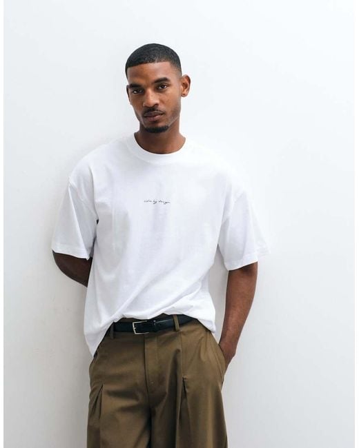 SELECTED White Relaxed Fit T-shirt With Navy Sailing Boat Print for men