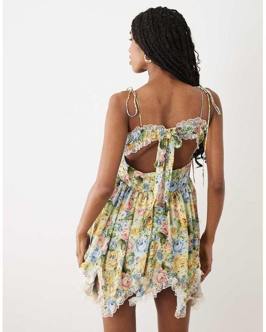 For Love & Lemons White Elea Rosette Detail Sweetheart Neck Mini Dress