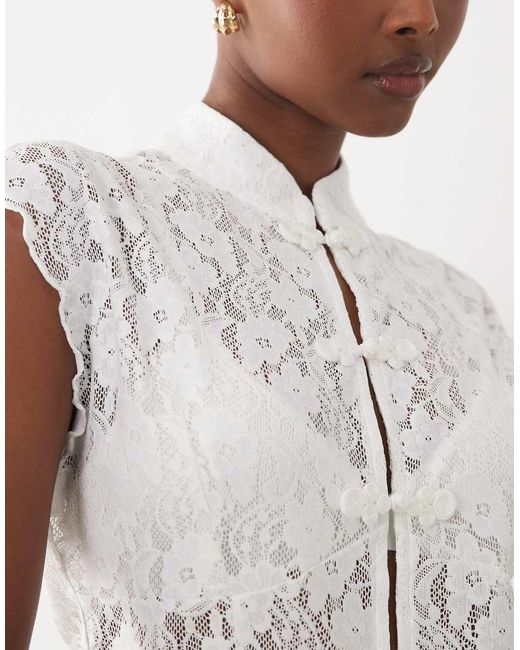 ASOS White Co-ord Lace Rouleau Collar Tank