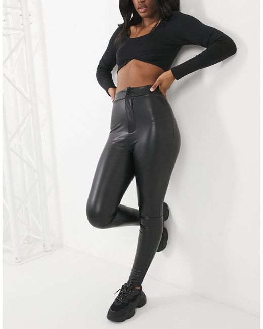 ASOS Super Tight Sculpting High Waist Leather Look Skinny Pants in Black -  Lyst