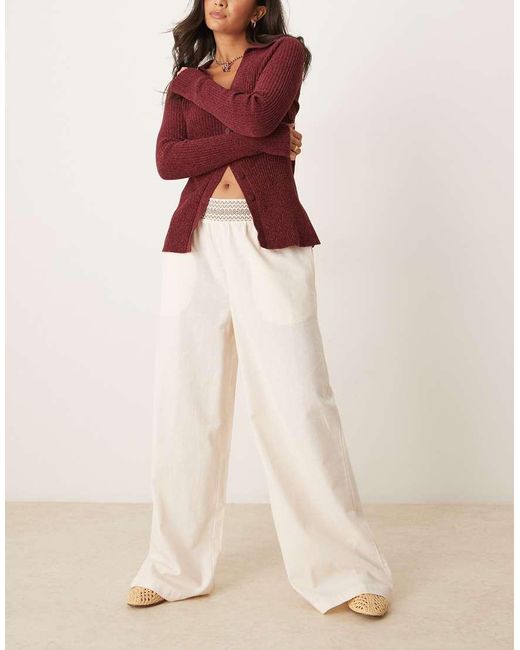 ASOS Broek Van Linnenmix Met Elastische Gesmokte Taille En Wijde Pijpen in het Natural