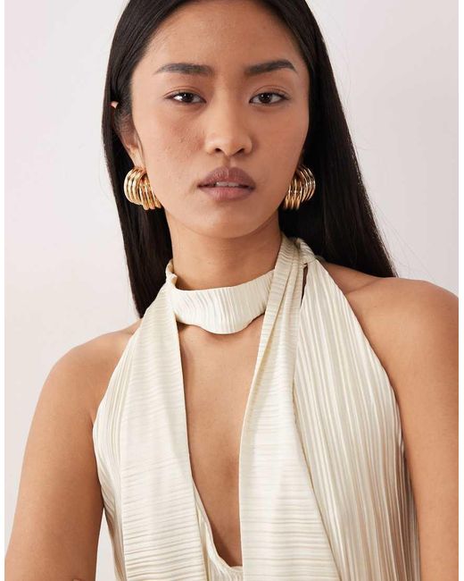 ASOS White Super Scoop Scarf Plisse Asymmetric Long Line Top Co-ord