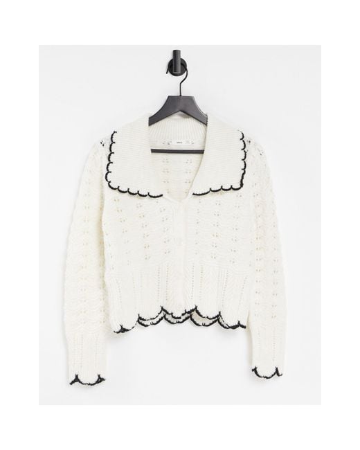 Mango Natural Scallop Trim Collar Cardigan