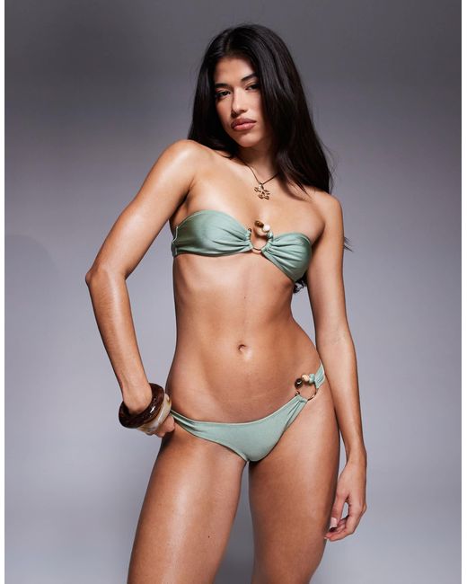 ASOS Gray Holly Bandeau Bikini Top With Bead Detail