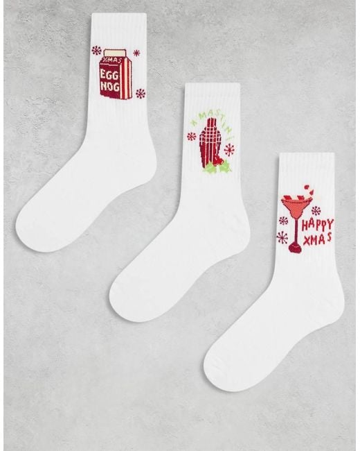 Pack De 3 Pares De Calcetines Blancos Para Navidad Con Estampado Gráfico De Bebidas De ASOS de hombre de color Gray