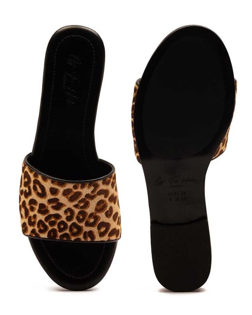 OFF THE HOOK Brown 'Strand' Leopard Print Leather Sandals Open Toe Flat Sandals