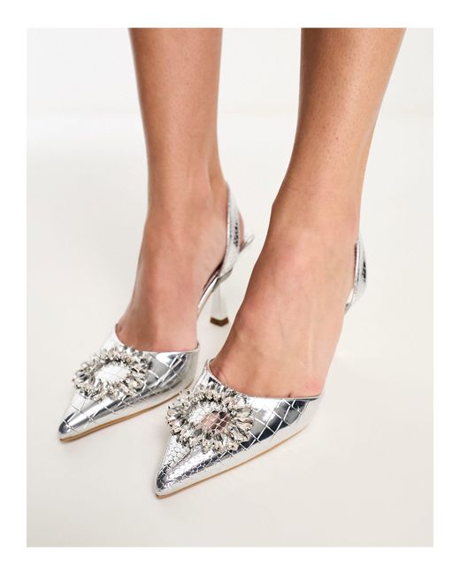 Simmi london - becki - chaussures ornementées effet croco à talon et bride arrière - argent métallisé SIMMI en coloris White