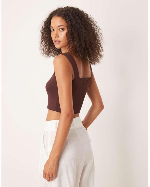 NARRATED Brown Square Neck Crop Top