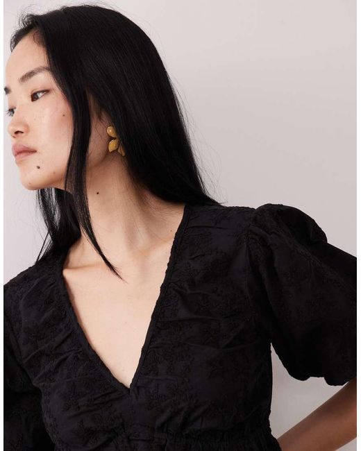 Wednesday's Girl Black Short Sleeve Broderie Mini Dress