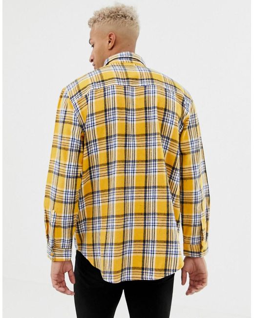 yellow check shirt men's