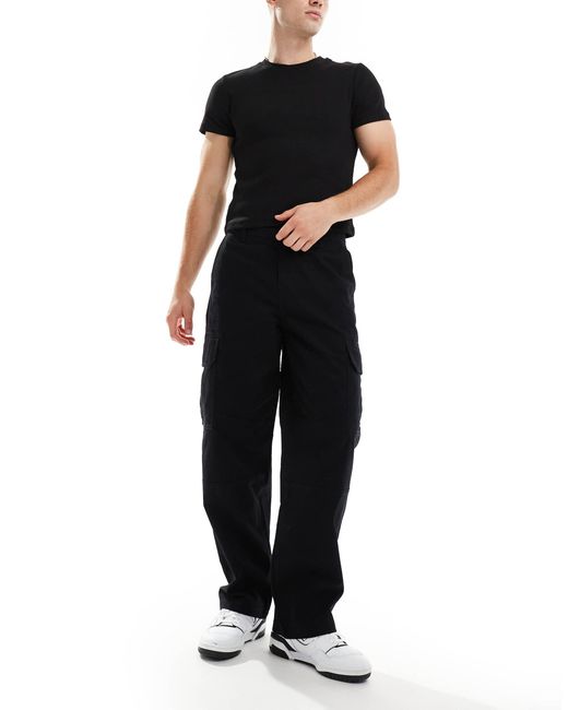 New Look Black Ripstop Cargo Trousers for men