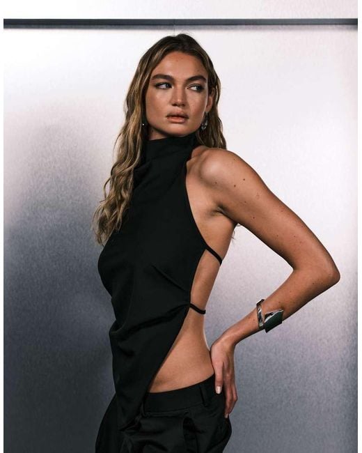 Mango Black Asymmetric Hem Halterneck Top