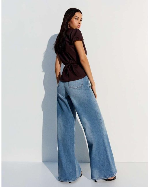 Bershka Blue High-waist Wide-leg Jeans