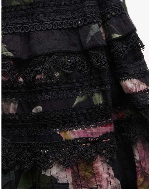 AllSaints Natural Zora Ruffle Lace Floral Mini Skirt