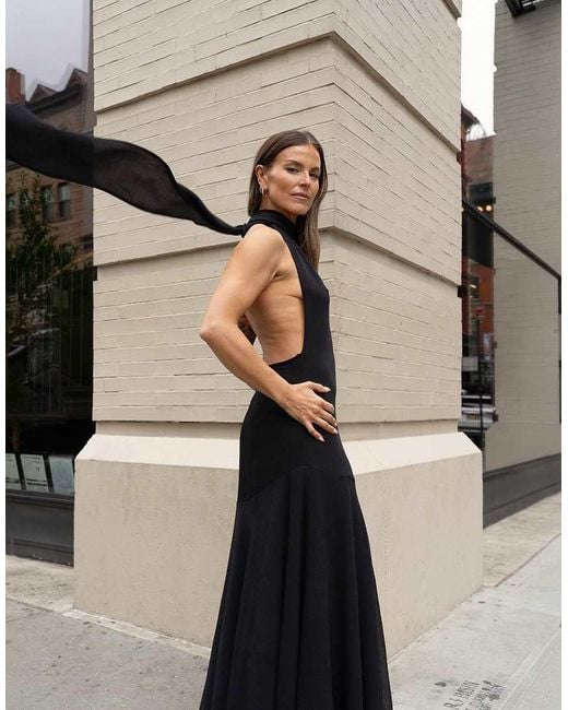 NA-KD Black Halterneck Chiffon Asymmetric Dress