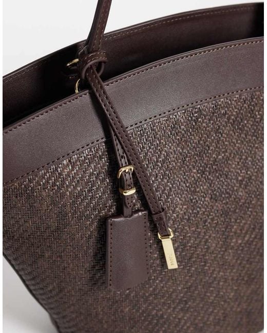 Mango Black Woven Shoulder Bag With Faux Leather Trim
