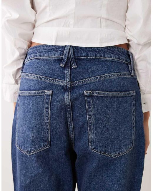 GOOD AMERICAN Blue Good Waist Icon Straight Leg Cropped Pearl Jeans
