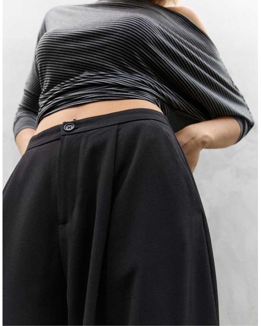 Stradivarius Black Formal Sarouel Trousers