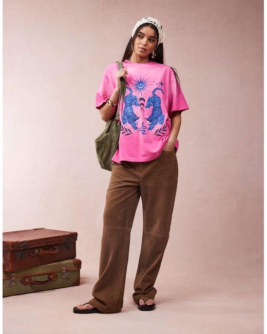 Pantalones Color Moca De Pernera Recta Con Diseño De Paneles De Ante De -Marrón ASOS de color Pink