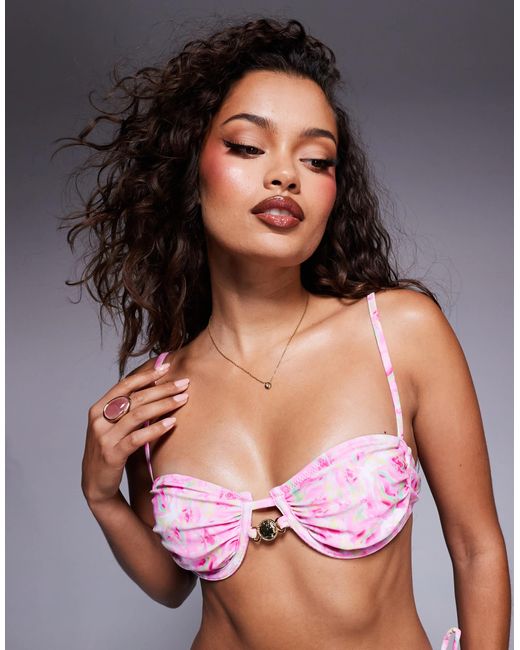 Candypants Pink Floral Underwire Bikini Top