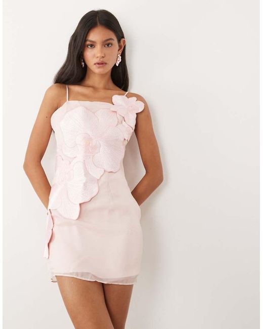 JW PEI Pink Orchid Applique Tailored Cami Mini Dress