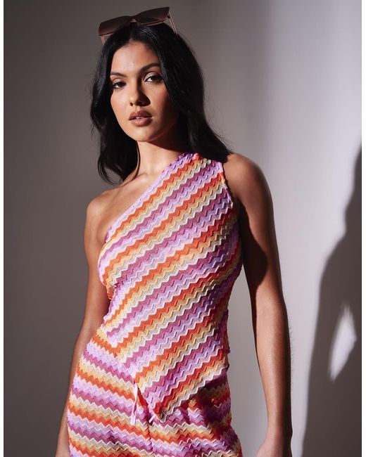 South Beach Red Chevron Crochet One Shoulder Asymetric Top