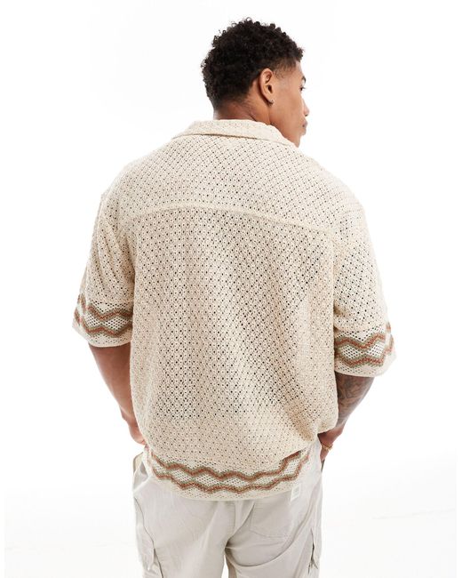 Pull&Bear Natural Open Weave Knitted Shirt for men