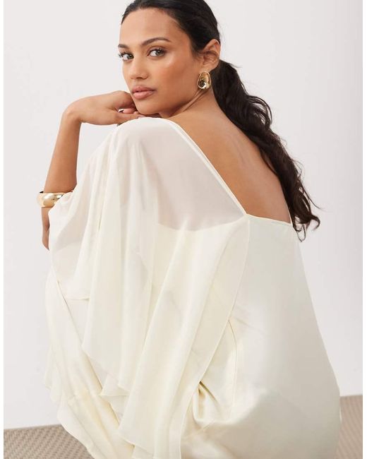 ASOS White Satin Cape Layer Maxi Dress