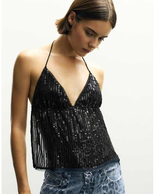 Pull&Bear Black Sequin Open-Back Top