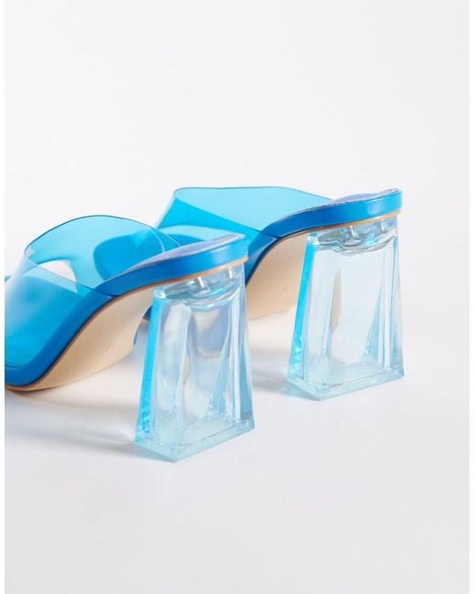 Public Desire Blue Kyoto Transparent Heeled Mules
