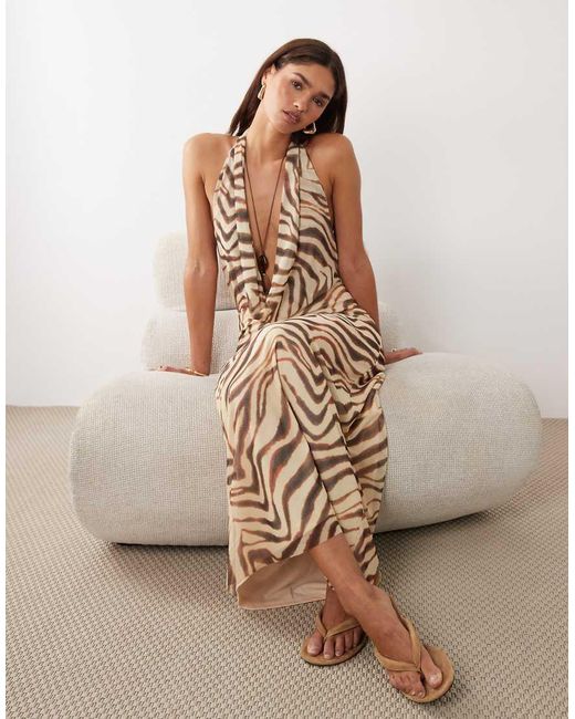 BRONZE SNAKE Natural Josie Zebra Striped Maxi Dress