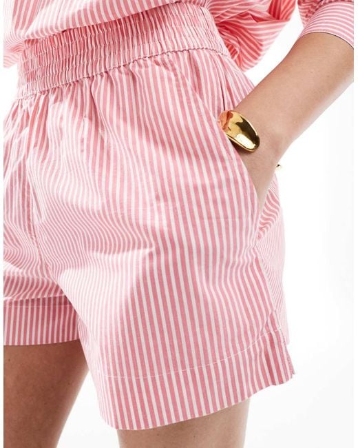French Connection Pink Stripe Poplin Shorts Co-ord