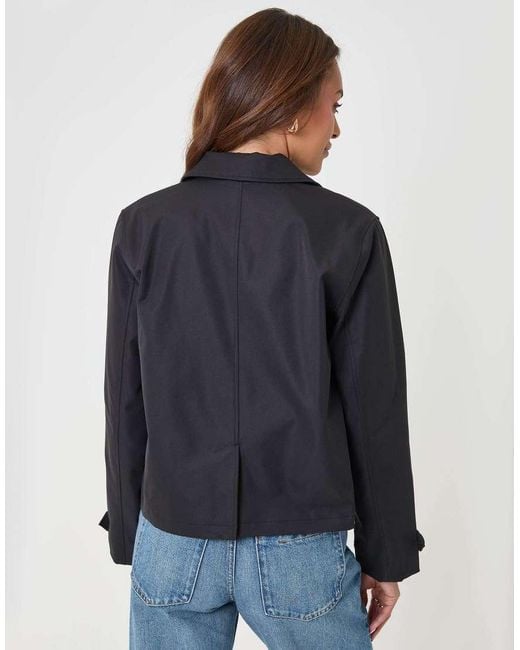 Threadbare Blue Scarf Detail Cropped Trench Coat