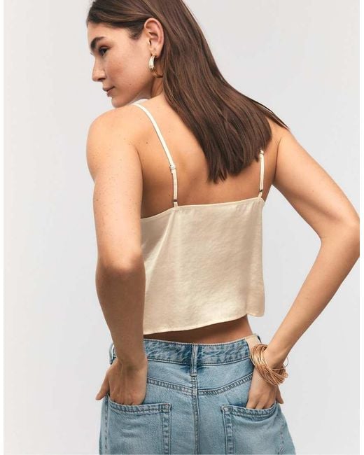 Stradivarius Natural Strappy Satin Lace Top