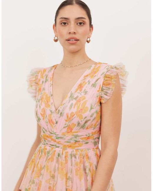 ANAYA Natural Floral V Neck Tiered Midaxi Dress