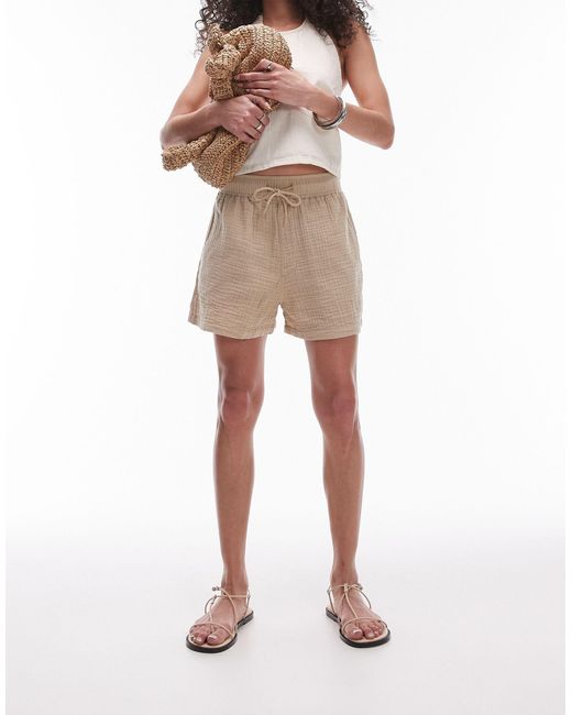 TOPSHOP Natural – mini-shorts aus grob gewebter baumwolle